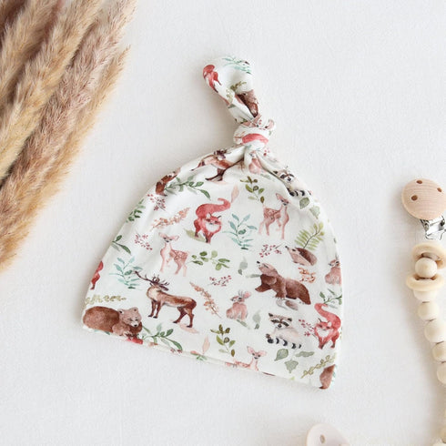 LifeTree Muslin Swaddle Blankets, Baby Boy Swaddle Blanket and Hat Set with Birth Announcement Card, Woodland Animals