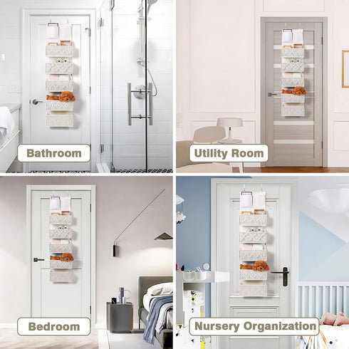 5 Closet ANTIS'S HOME Over the Door Organizer Macrame Boho Nursery Storage with Large Woven Pockets, Hanging Basket