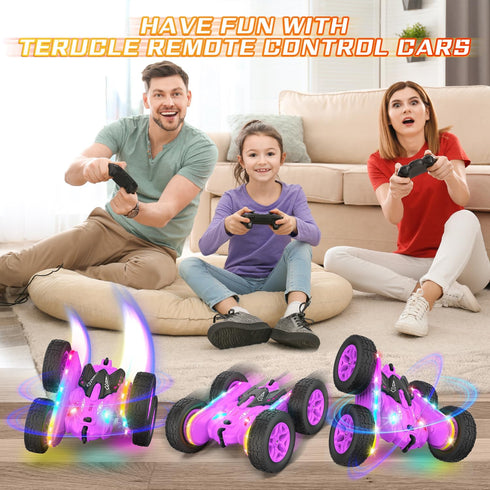 360 4WD Terucle Remote Control Car, Rc Cars Stunt RC Car Toys New Upgraded Strip Lights and Headlights Girl Toys