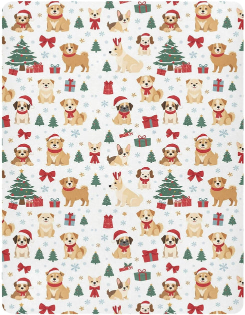 Pfrewn Christmas Crib Sheets for Boys Girls Christmas Dogs Trees Snow Fitted