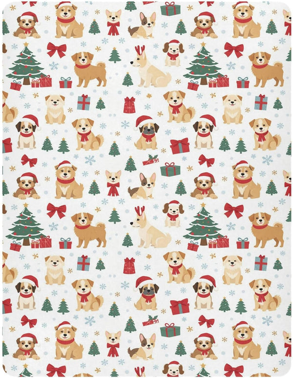 Pfrewn Christmas Crib Sheets for Boys Girls Christmas Dogs Trees Snow Fitted
