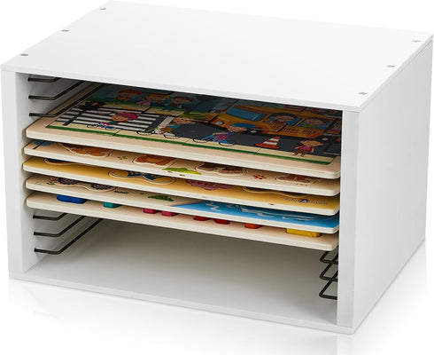 Sintuff Wooden Puzzle Organizer Rack, 12-Slot Jigsaw Puzzle Holder for Standard Size