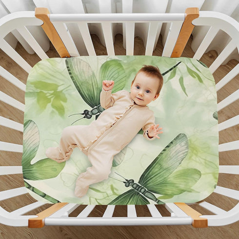 Wassud 28 52 Green Dragonflies Fitted Crib Sheet for Boys Girls, Soft and Breathable Neutral Baby Crib Mattress