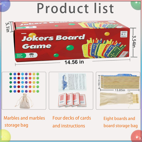 Colorful Jokers and Marbles Board Game - Pegs and Jokers Card Game for 2-8 Players with 8 Solid Wood Boards
