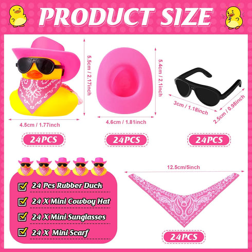 24 Set Sosation Cowboy Rubber Duck Bulk Mini Yellow Duckies Bath Party Tiny Ducks Bathtub Toy with Cowboy Hat Paisley