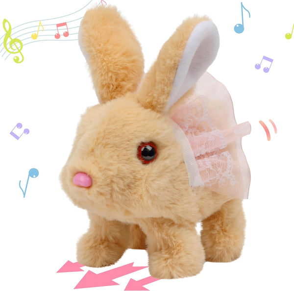 Hopearl Hopping Rabbit with Dress Interactive Electronic Pet Plush Bunny Toy with Sounds and Movements, Animated