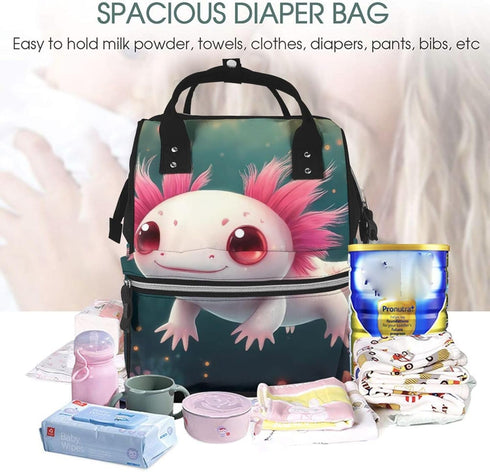 Qewfoju Backpack Backpack Whimsical Axolotl Fantasy Print Diaper Bag Large Capacity Diaper Baby Changing Bags