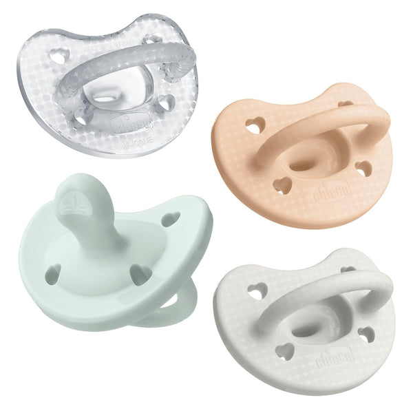 Chicco PhysioForma Luxe Silicone One Piece Pacifier for Babies Aged 0-6m, BPA & Latex Free, Multicolor, 4pk