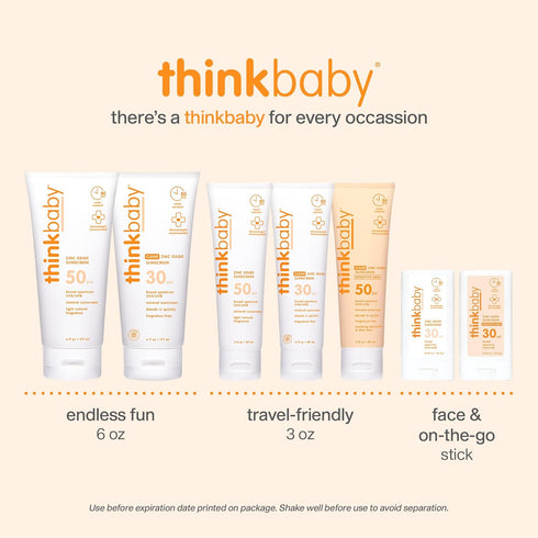 30 3 oz Thinkbaby SPF Mineral Baby Sunscreen, Clear Zinc Oxide, fl Natural, Water Resistant, Kids & Toddler Sun