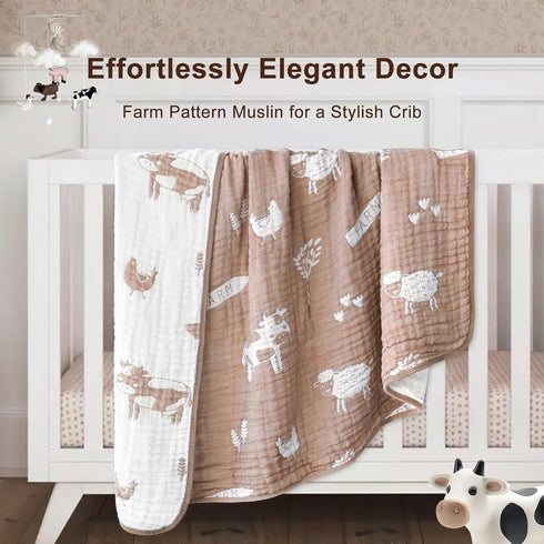 6 43 43 Inch BOPRIO Ultra Soft Muslin Baby Blanket Layers Neutral Swaddles Bed Blankets with Lovey Animal Design