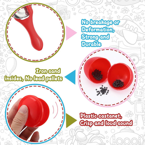 72 Pcs Shaker Musical Instruments for Kids, Egg Shaker, Maracas, Bells, Tambourine, Castanets for Early Music Learning