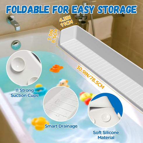 11 Splash Guard for Bathtub Kids - Silicone Bathtub Splash Guard with Suction Cups, Bath Tub Play Shelf for Kids & Toy