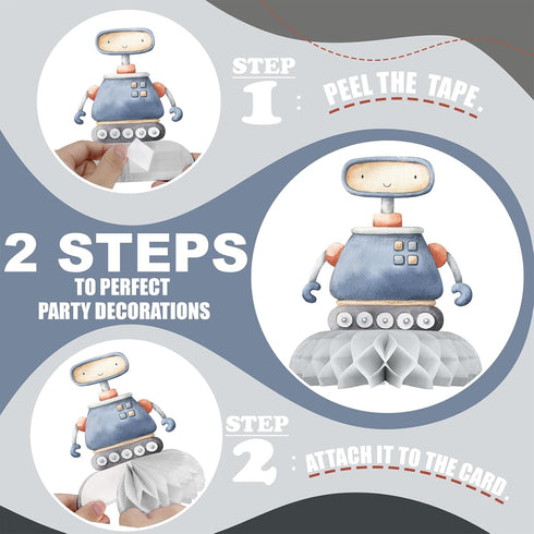 BonBeeDesign 12 Pack Robot Table Decorations - Robot Party Decorations for Kids' Birthday and Baby Shower - Robot Table
