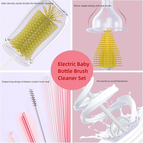 Travel Electric Baby Bottle Brush Set - Electric Bottle Cleaner, Water Bottle Brush, Nipple/Straw Brush, Milk Frother,