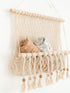 16" 22" Crane Baby Macrame Hanging Storage Bin for Nursery, Boho Baby Decor, Baby Toy Hanging Basket Wall Storage