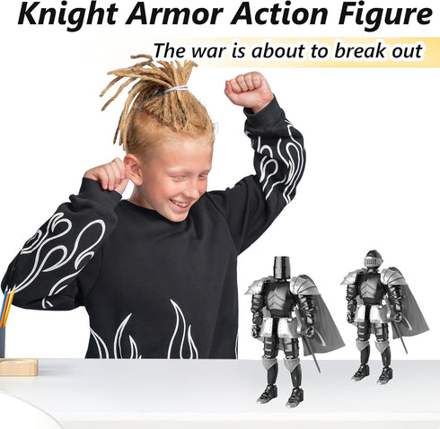 Knight Action Figures, Medieval Action Figures,Knight Armor Action Figure,Multi-Jointed Movable Robot Mannequin (Black)