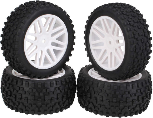 BQLZR 4X White Front Rear Wheel Rim Rubber Tyre Replacement for RC 1:10 Off-Road