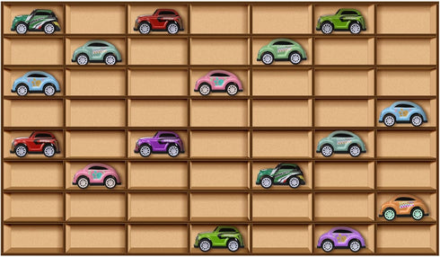 1 Piece Toy Car Display Case - 56 Space Wooden Wheels Shelf for Collectibles, Toy Figurines, Tiny Dolls
