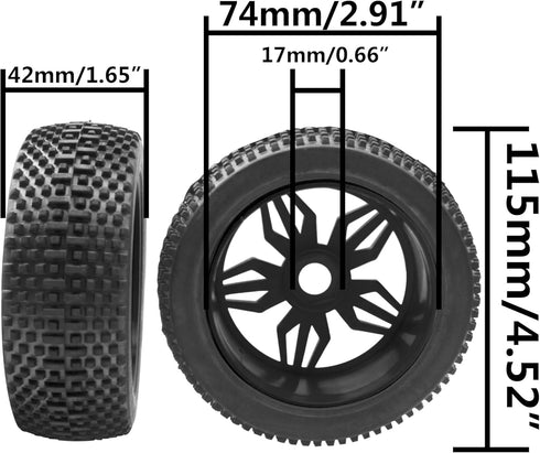 ShareGoo OD 4.52" 1/8 RC Buggy Rubber Tires with 5 Spoke Plastic Rim - Compatible with Arrma Kyosho Exceed RC Traxxas
