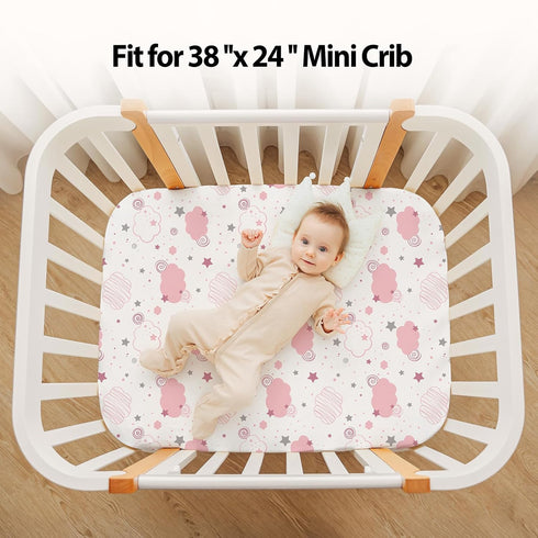 38x26 Pack Pack 3-Pack Baby Mini Crib Sheets Girl, Portable and Play Sheets Fitted for Playard and N Play Mattress