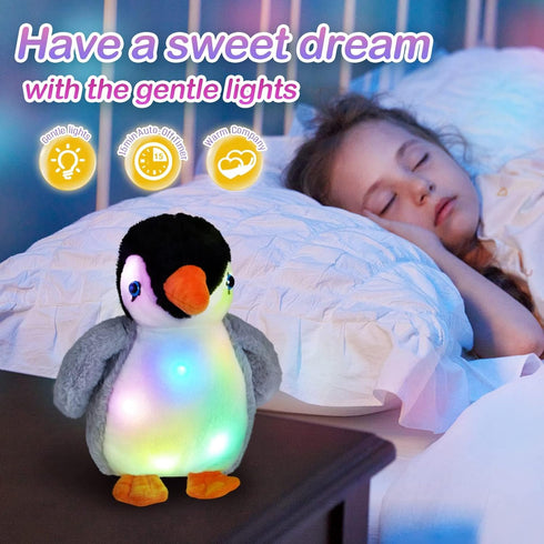 BSTAOFY Light up Penguin Stuffed Animal, Glow Perky Adorable LED Plush Toy Nightlight Gift for Kids, 11''