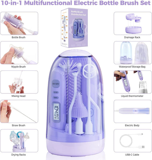 Electric Bottle Brush Cleaner,Rechargable Electric Baby Bottle Brush Cleaner with Thermometer,Silicone