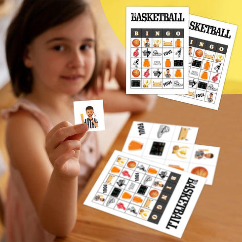 Basketball Bingo Cards - 24 Player Basketball Party Game for Family Adults, Large Group Celebration Activity