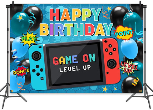 Video Game Party Supplies: Happy Birthday Gaming Banner Backdrop, Party Props and Decoration Supplies