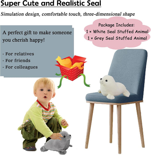 2PCS Cute Seal Plush Stuffed Animal Toy Pillow - Kawaii Doll Gifts for Kids