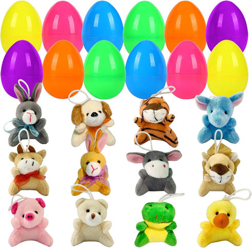 JIALWEN 12 Pack Filled Easter Eggs with Plush Animal, Easter Basket Stuffers