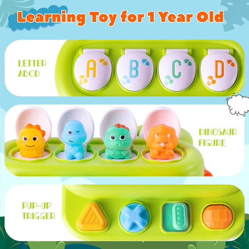 Cause and Effect Toy for Toddlers Age 1-3, Pop Up Dinosaur Sensory Early Learning Toy for Babies