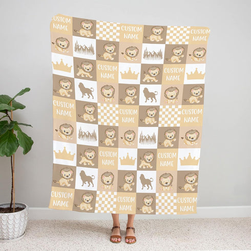 Personalized Lion Baby Blanket, Baby Name Lion Nursery Bedding Blanket, Lion Receiving Blanket, Custom Newborn, Baby