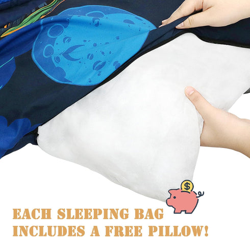 Kids Sleeping Bag, Dinosaur/Space Astronaut Slumber Bag with Removable Pillow for Boys and Girls