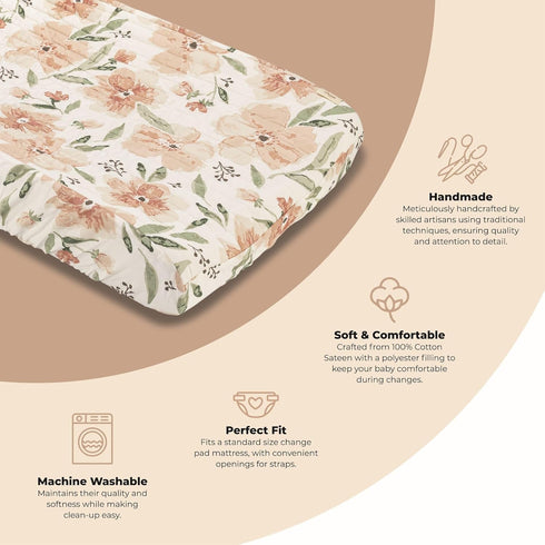 100% 16" 32", Crane Baby Changing Pad Cover, Cotton Sateen Exterior, Pink Nursery Decor, Pink Floral Baby Changing