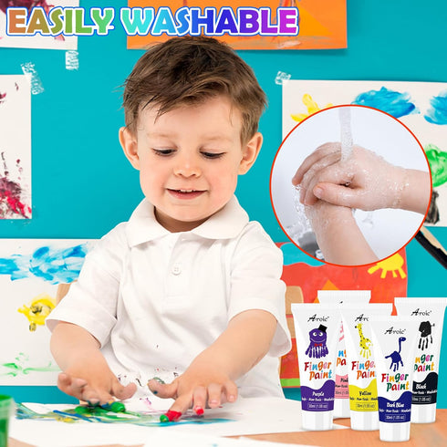 AROIC 16 Colors Kids Washable Finger Paint, Non-Toxic Art Supplies for Toddlers, Finger Painting DIY Crafts