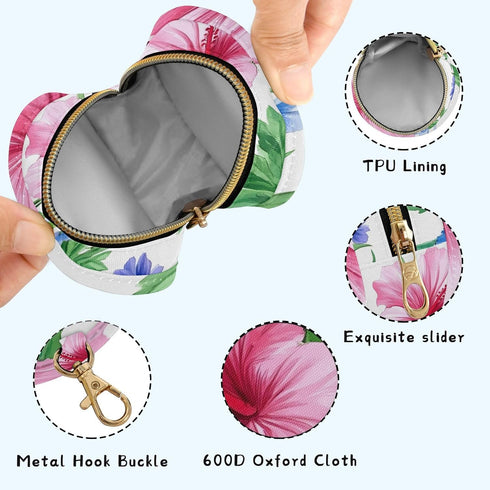 YETTASBIN Hibiscus Flowers Portable Pacifier Holder Case with Metal Hook Buckle & Zipper for Diaper Bag and Stroller