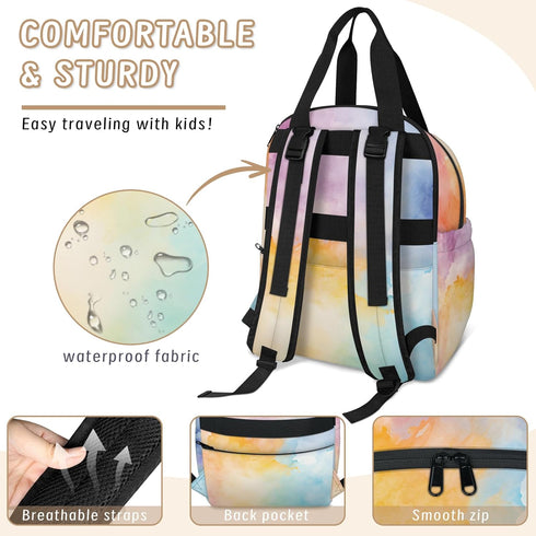 Shoblo Backpack Color Tie Dye Diaper Bag for Travel, Waterproof Diaper Bag with Insulated Bottle Pockets & USB Port