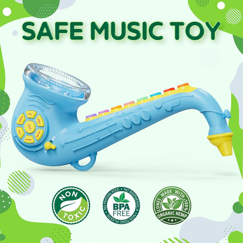 KT1 Contixo Toy Saxophone, Blue Digital Saxaboom, Trumpet, Clarinet with Light & Sound, Early Education Musical