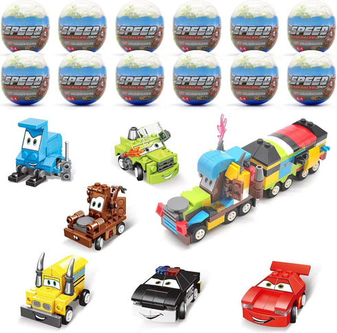 12 Pack Surprise Eggs with Construction Vehicles, Building Block Car Toys for Boys, Party Favors for Kids Birthday Gift