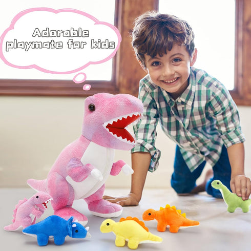 19.6 inch 5 Set Muiteiur Pink Dinosaur Stuffed Animals, Soft Dinosaur Stuffed with Cute Babies T-Rex Zippered Belly