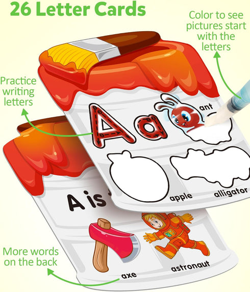 3 4 5 Coogam Water Painting Cards with Learning Alphabet, Reusable Aqua Painting Doddle Vocabulary Flash Cards, ABC