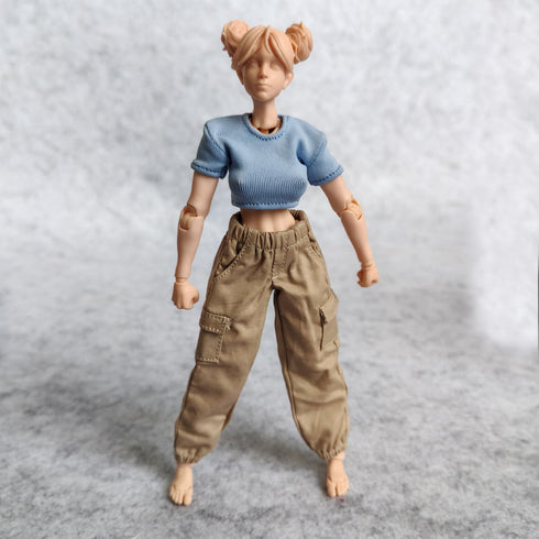 1/12 Scale Figure Clothes - T-Shirt + Cargo Pants for 1:12 6inch Female TBL Action Figure (Blue)