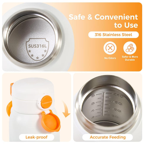 ACABEA 2-Minute 4-Level 12oz Portable Bottle Warmer for Travel, Fast Heating Precise Temperature Control Large Capacity