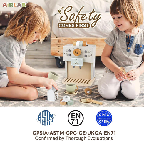 Playset 3 4 5 Airlab Toy Coffee Maker for Kids Wooden Kitchen Accessories Pretend Play Toddler Coffee for Girls Boys