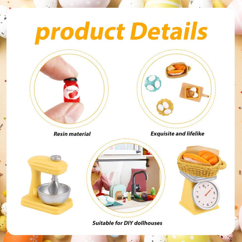 XIHIRCD Set, 1 12 Miniature Food Toys : Dollhouse Miniatures Play Kitchen Accessories Flour Egg Bread Resin Dollhouse