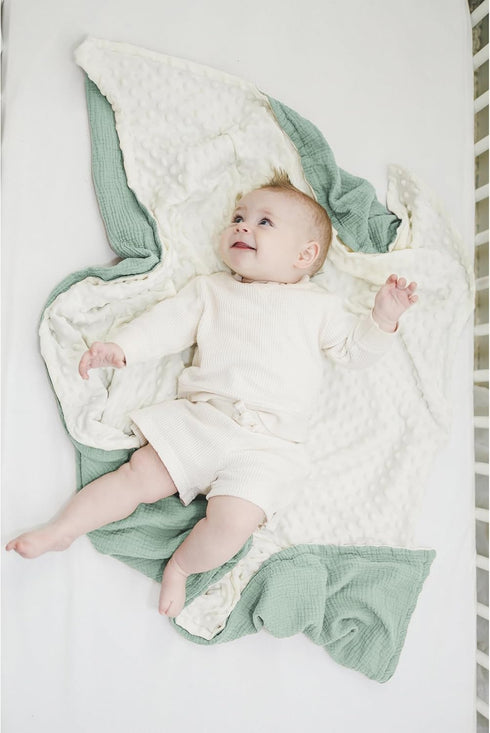 Konssy Baby Blankets for Unisex Boys Girls, Super Soft Nursery Minky Blankets with Muslin Cotton Front and Dotted Fleece Backing, Printed Bed Throws Newborn by Konssy
