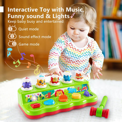 1 1-3, 12 Year Old Toys for Boys Girls Birthday Gift, Cause and Effect Animal Pop Up Toy with Music and Light