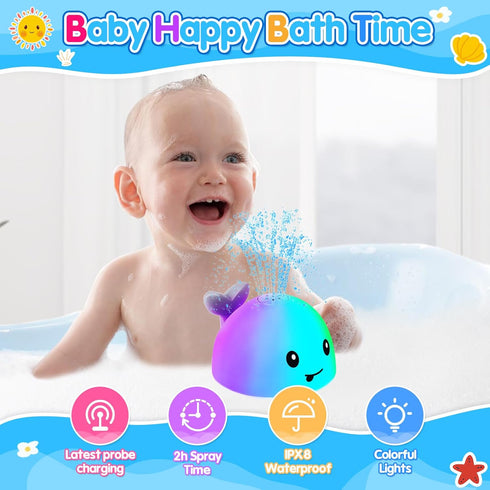 Baby Bath Toys, Latest Whale Bath Toy Sprinkler with Charging Dock for Kids Ages 0-2 1-3, Light Up Bathtub Toys for Toddlers Infants 6-12 12-18 Months, Baby Newborn Essentials Birthday Shower Gifts