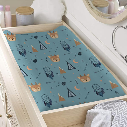 Woodland Camping Animals Changing Pad Covers, Cute Deer Trees Arrows, Soft Stretchy Sheets for Boys Girls 32''x16''