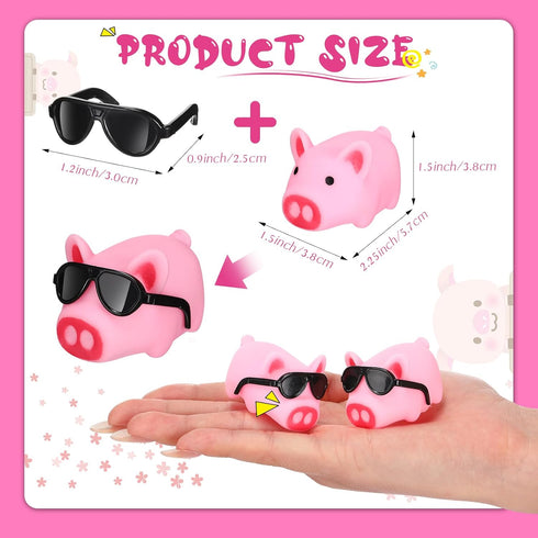 200 Sets Liliful Mini Rubber Pig Bath Toy with Sunglasses Pink Float and Squeak Pig Bathtub Toys for Baby Shower